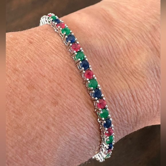 Sterling Silver Dainty Multi Colored Bracelet. - Picture 2 of 7